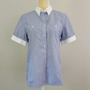 Size 12 BROOKS BROTHERS #346 Blue Pinstripe Short Sleeve Button Up Shirt Blouse